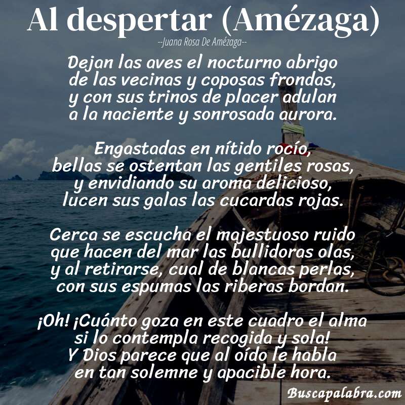 Poema Al despertar (Amézaga) de Juana Rosa de Amézaga con fondo de barca