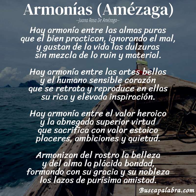 Poema Armonías (Amézaga) de Juana Rosa de Amézaga con fondo de barca