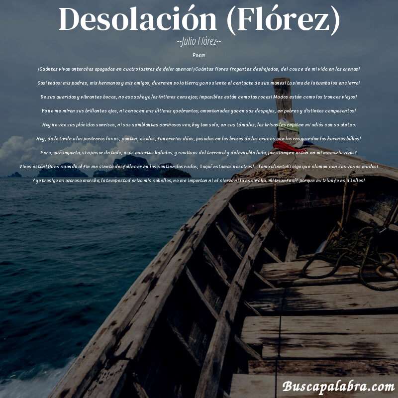 Poema Desolación (Flórez) de Julio Flórez con fondo de barca