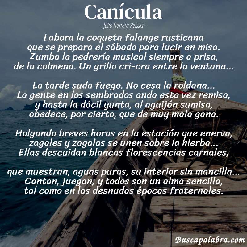 Poema Canícula de Julio Herrera Reissig con fondo de barca