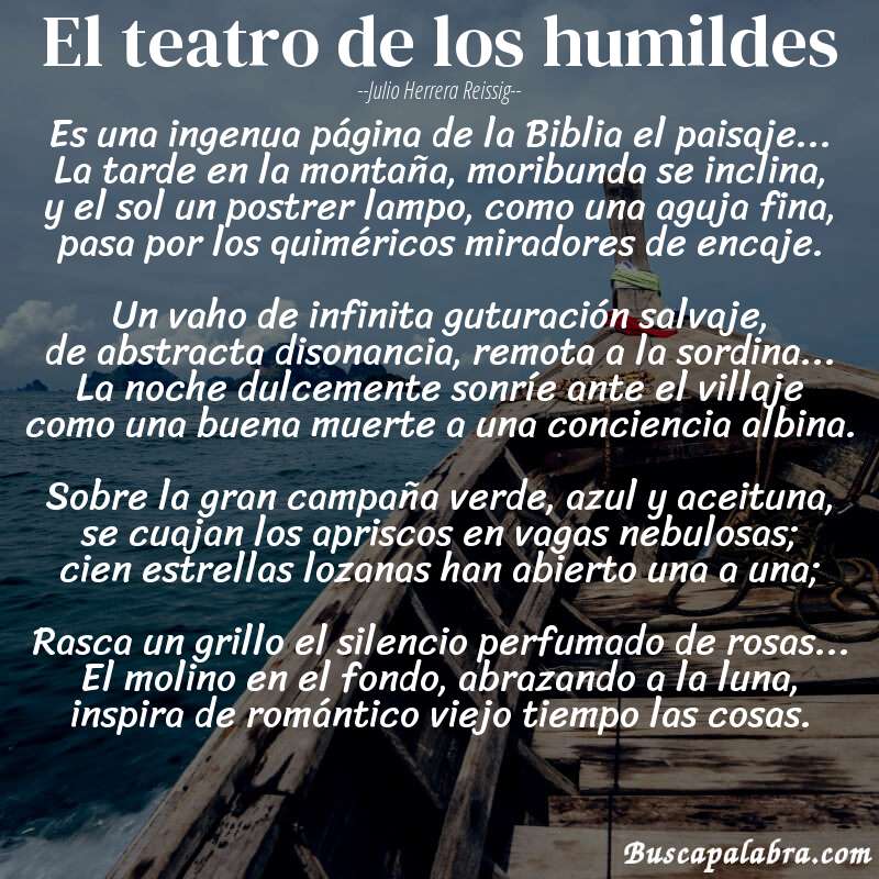 Poema El teatro de los humildes de Julio Herrera Reissig con fondo de barca