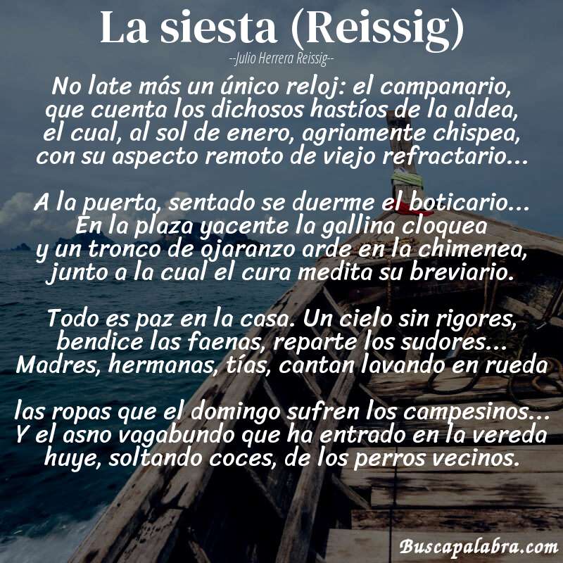 Poema La siesta (Reissig) de Julio Herrera Reissig con fondo de barca