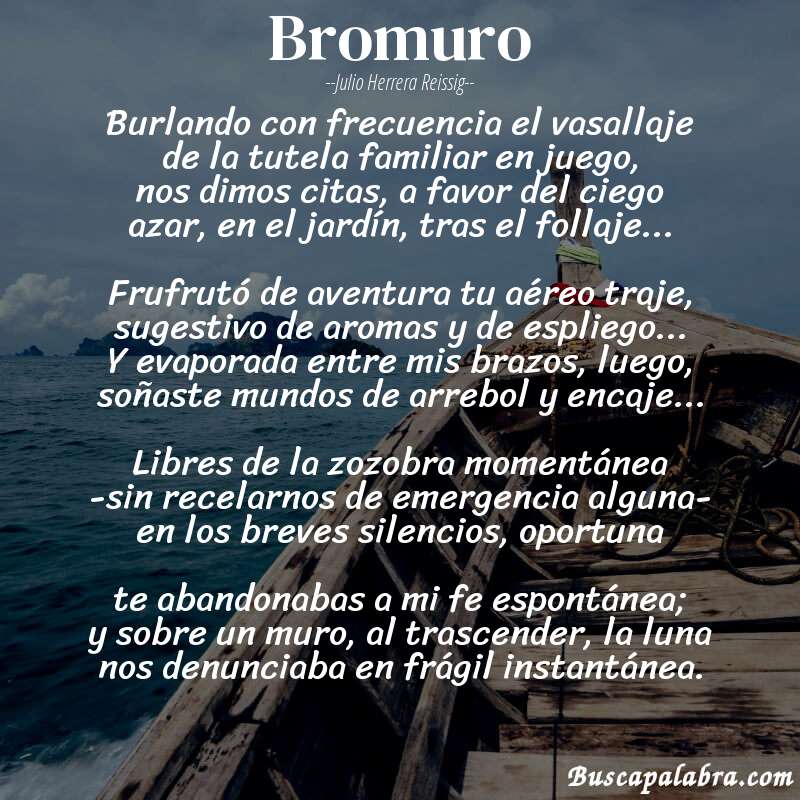 Poema Bromuro de Julio Herrera Reissig con fondo de barca