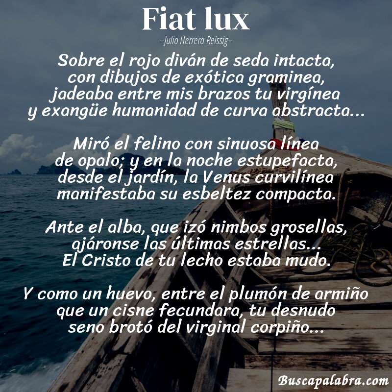 Poema Fiat lux de Julio Herrera Reissig con fondo de barca