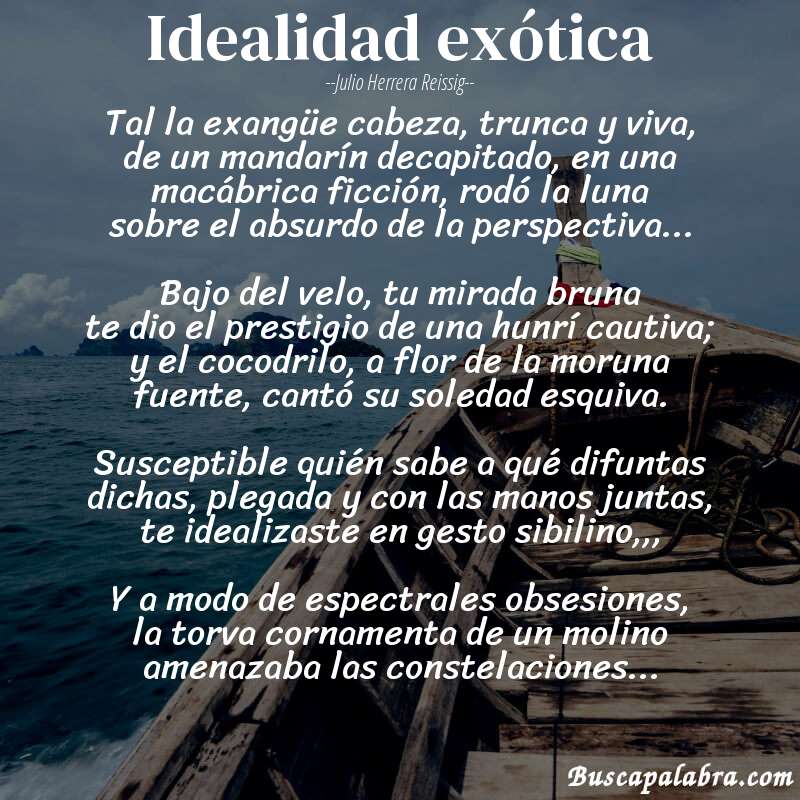 Poema Idealidad exótica de Julio Herrera Reissig con fondo de barca