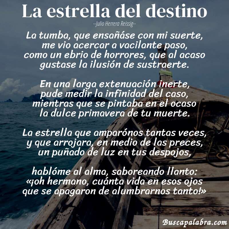 Poema la estrella del destino de Julio Herrera Reissig con fondo de barca