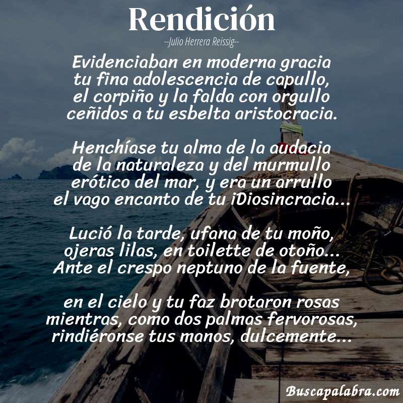 Poema rendición de Julio Herrera Reissig con fondo de barca