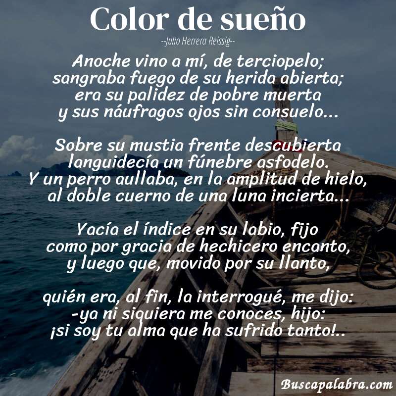 Poema color de sueño de Julio Herrera Reissig con fondo de barca