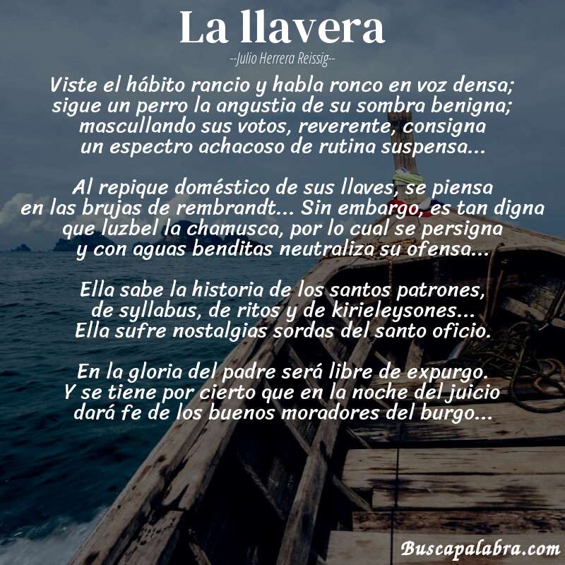 Poema la llavera de Julio Herrera Reissig con fondo de barca
