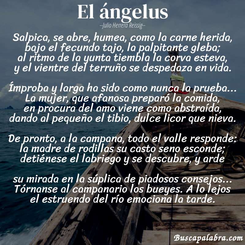 Poema el ángelus de Julio Herrera Reissig con fondo de barca