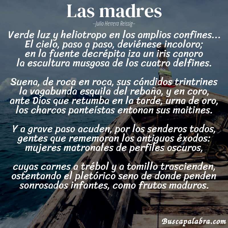 Poema las madres de Julio Herrera Reissig con fondo de barca