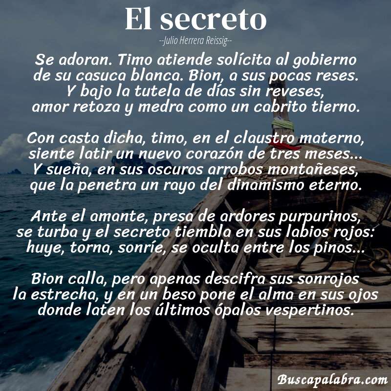 Poema el secreto de Julio Herrera Reissig con fondo de barca