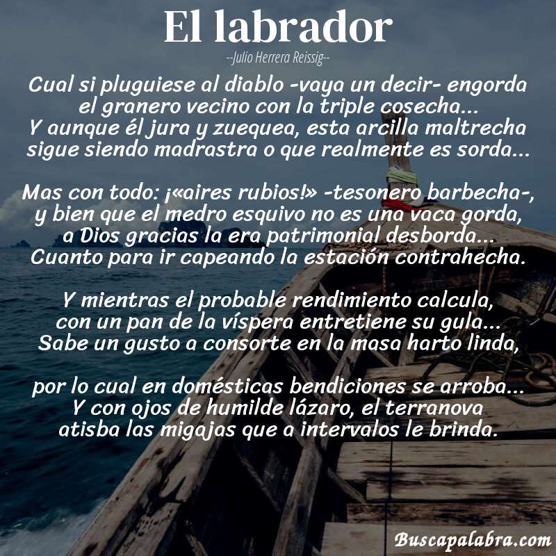 Poema el labrador de Julio Herrera Reissig con fondo de barca
