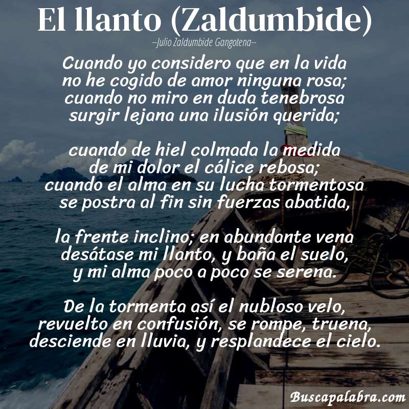 Poema El llanto (Zaldumbide) de Julio Zaldumbide Gangotena con fondo de barca