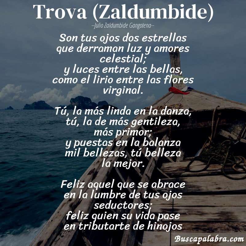 Poema Trova (Zaldumbide) de Julio Zaldumbide Gangotena con fondo de barca