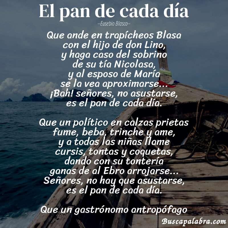Poema El pan de cada día de Eusebio Blasco con fondo de barca