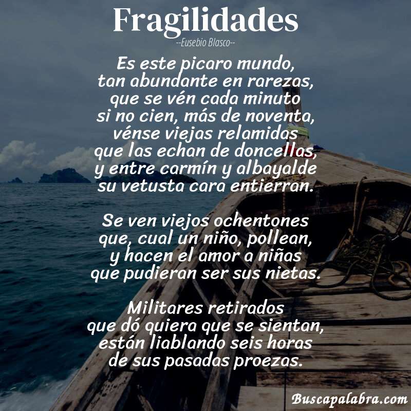 Poema Fragilidades de Eusebio Blasco con fondo de barca