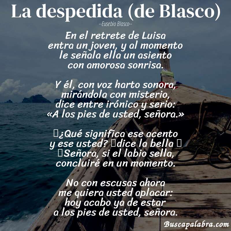Poema La despedida (de Blasco) de Eusebio Blasco con fondo de barca