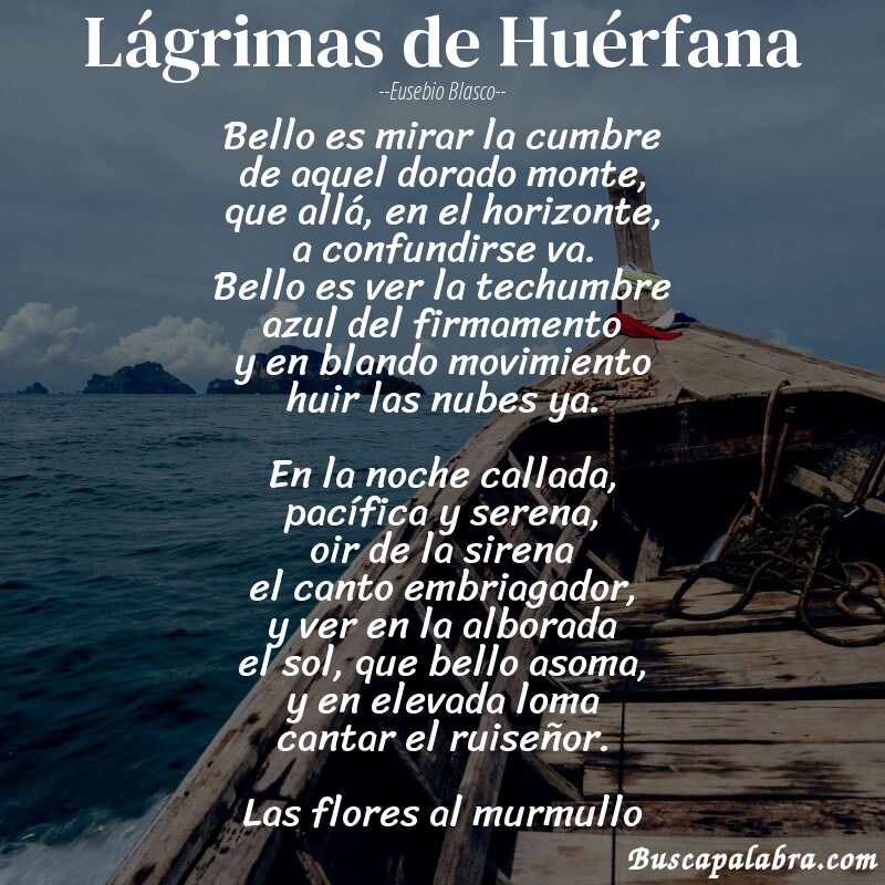 Poema Lágrimas de Huérfana de Eusebio Blasco con fondo de barca