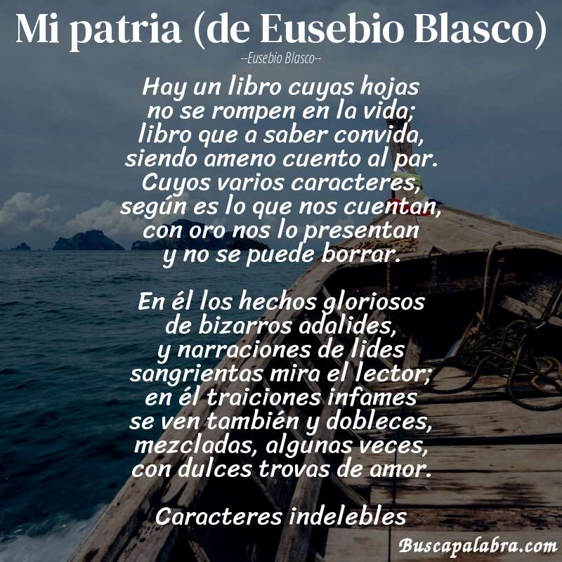 Poema Mi patria (de Eusebio Blasco) de Eusebio Blasco con fondo de barca