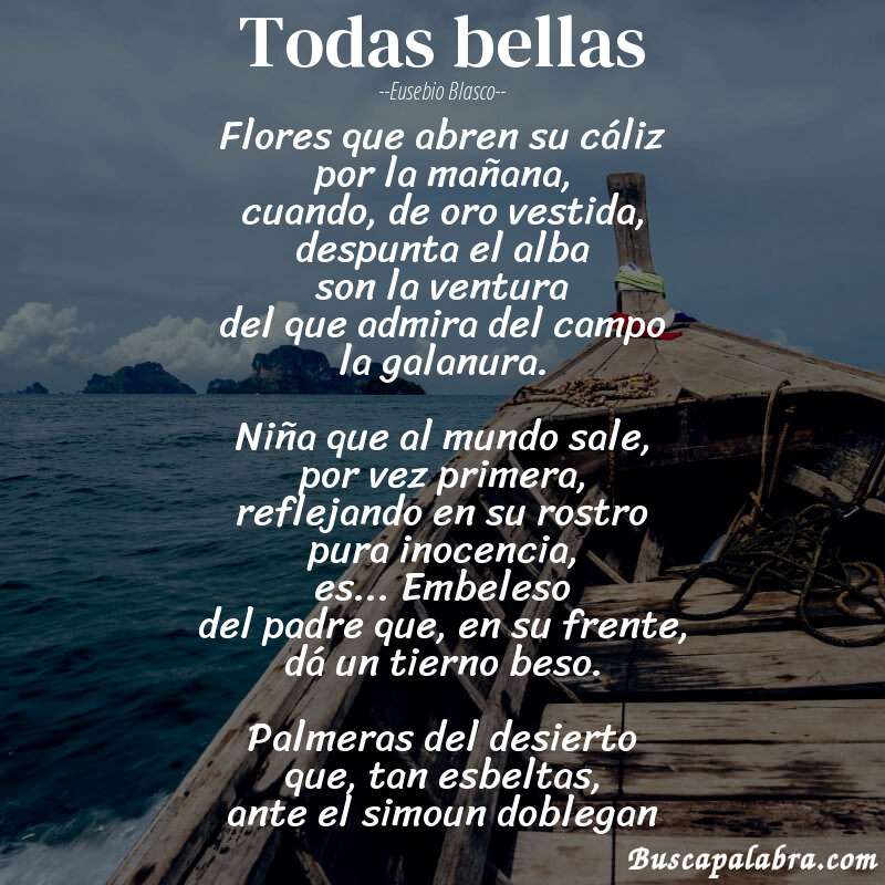 Poema Todas bellas de Eusebio Blasco con fondo de barca