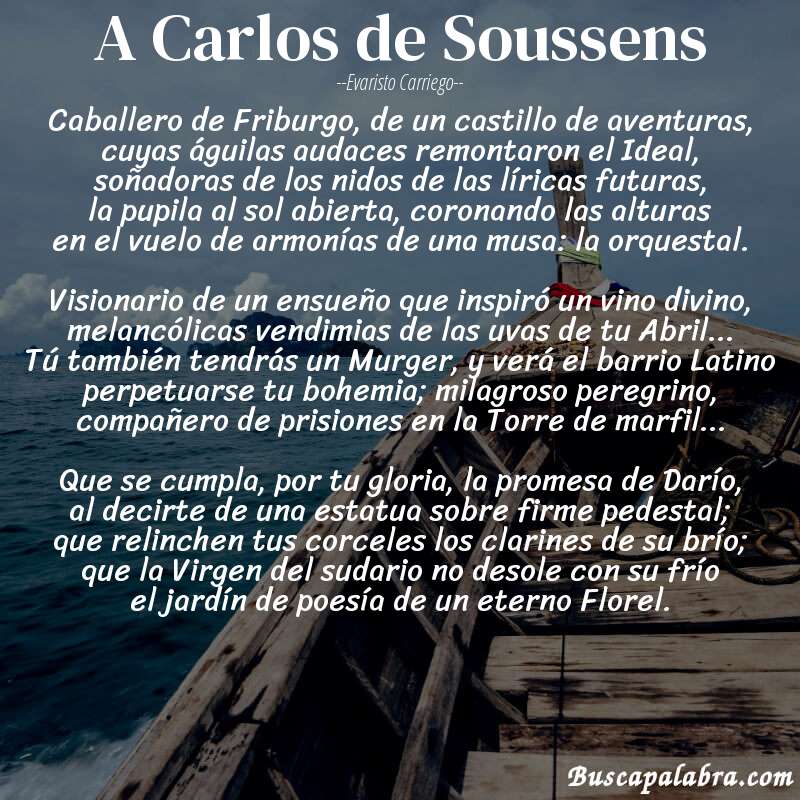 Poema A Carlos de Soussens de Evaristo Carriego con fondo de barca