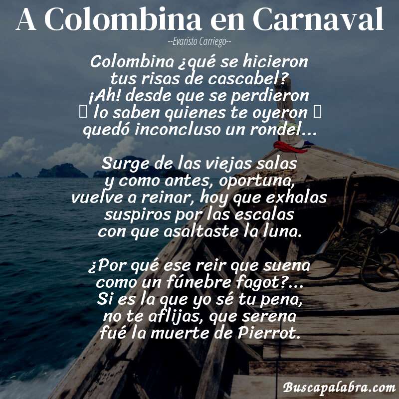 Poema A Colombina en Carnaval de Evaristo Carriego con fondo de barca