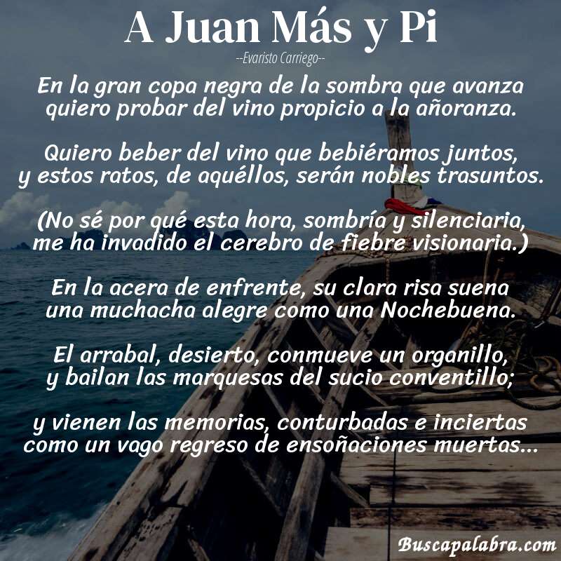 Poema A Juan Más y Pi de Evaristo Carriego con fondo de barca