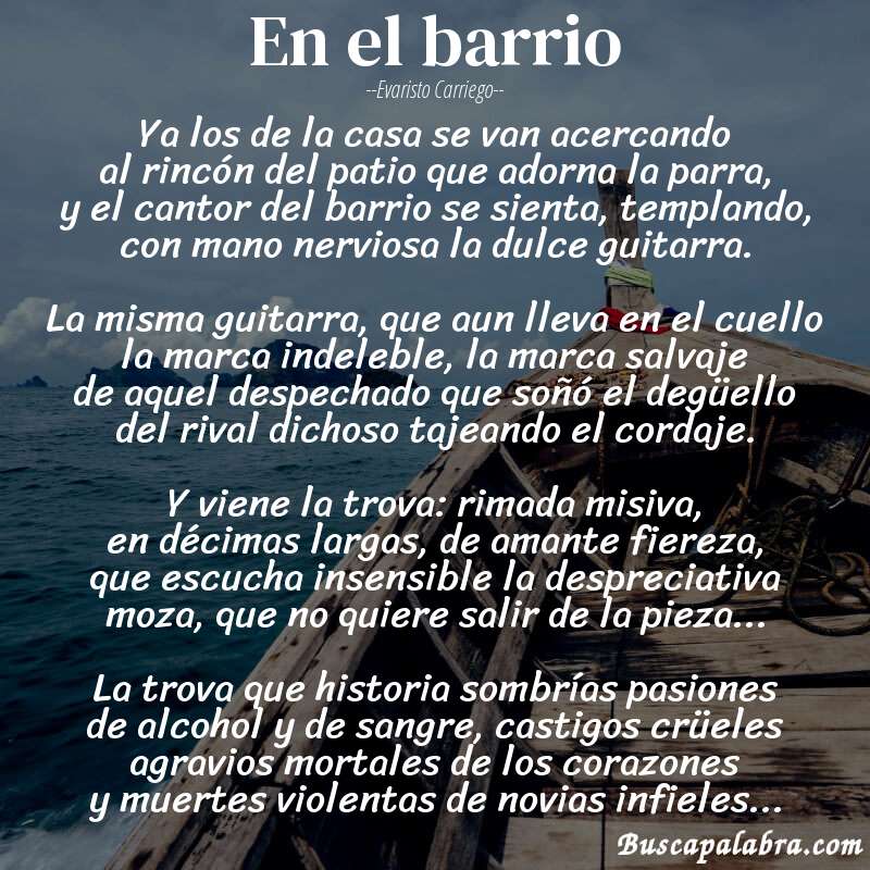 Poema En el barrio de Evaristo Carriego con fondo de barca