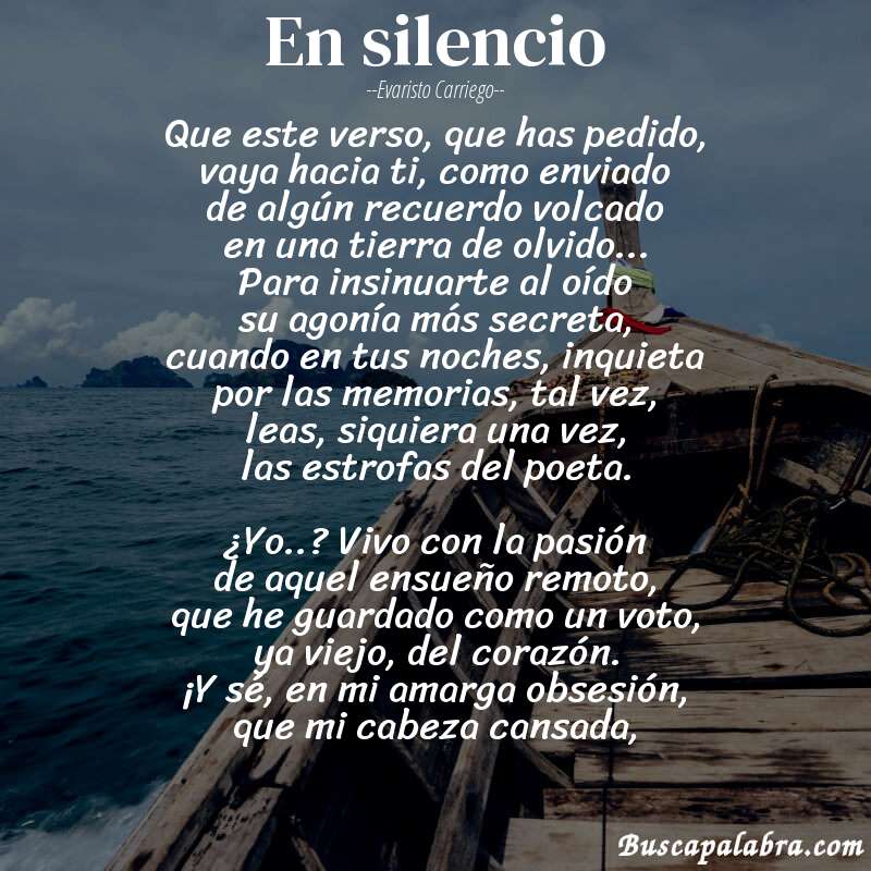 Poema En silencio de Evaristo Carriego con fondo de barca
