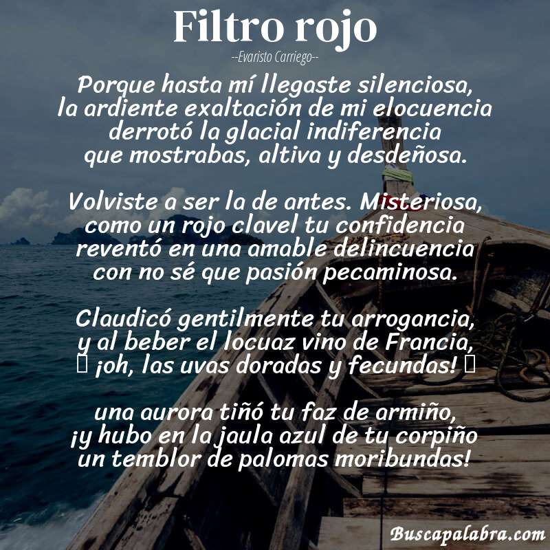 Poema Filtro rojo de Evaristo Carriego con fondo de barca