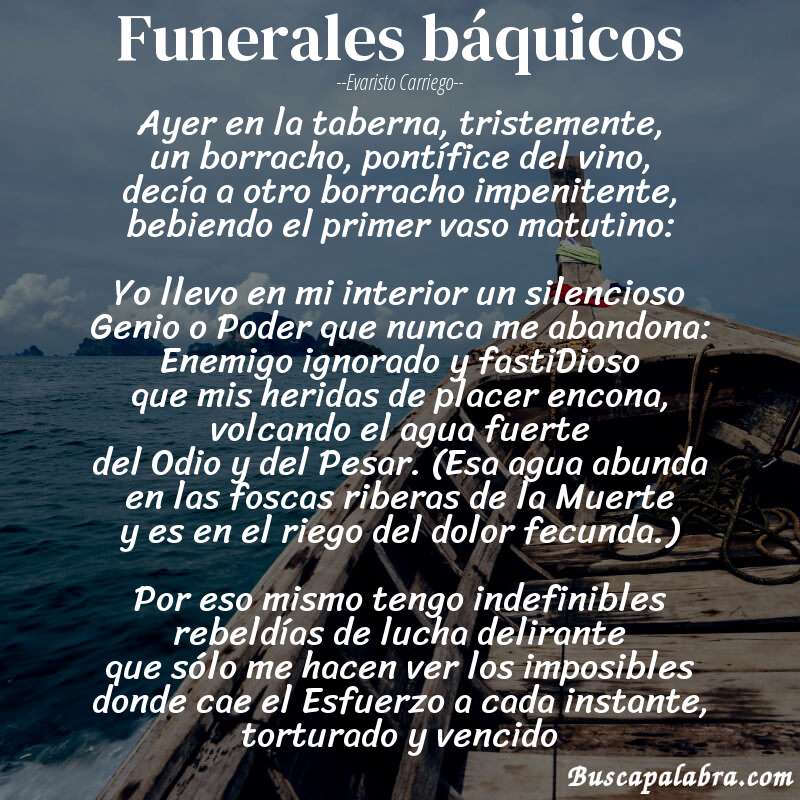 Poema Funerales báquicos de Evaristo Carriego con fondo de barca