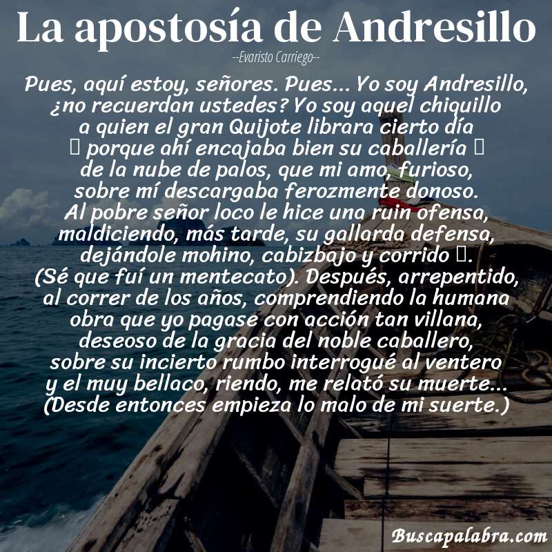 Poema La apostosía de Andresillo de Evaristo Carriego con fondo de barca