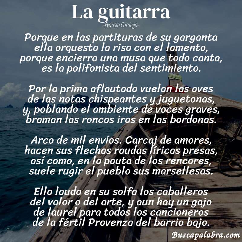 Poema La guitarra de Evaristo Carriego con fondo de barca