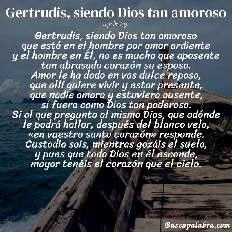 Poema Gertrudis, siendo Dios tan amoroso de Lope de Vega con fondo de barca