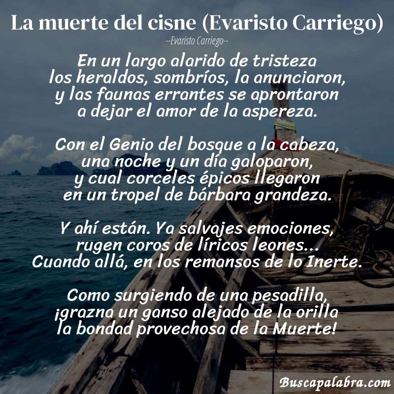 Poema La muerte del cisne (Evaristo Carriego) de Evaristo Carriego con fondo de barca