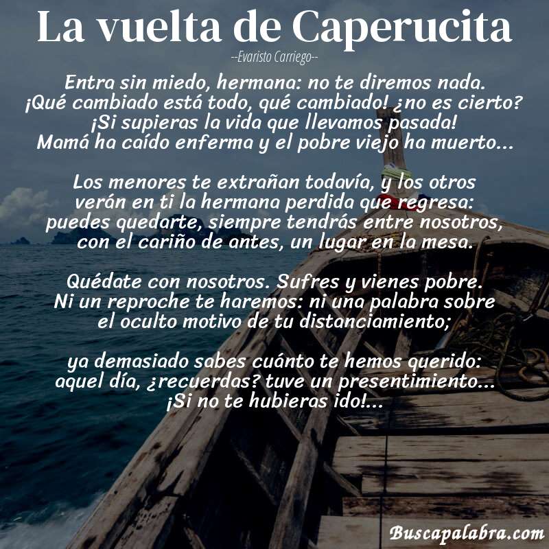 Poema La vuelta de Caperucita de Evaristo Carriego con fondo de barca