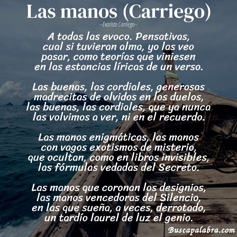 Poema Las manos (Carriego) de Evaristo Carriego con fondo de barca