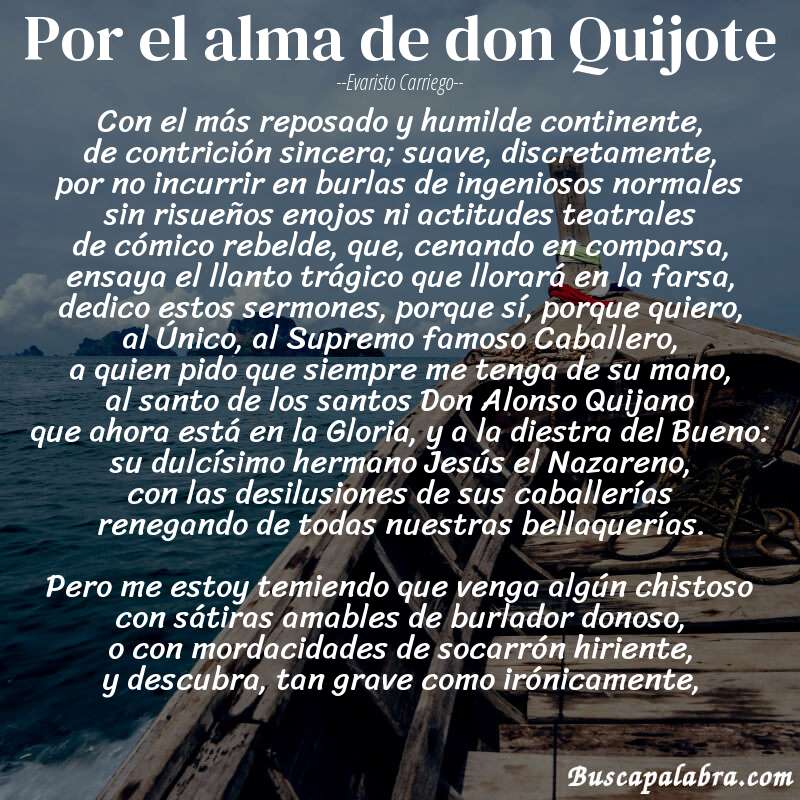 Poema Por el alma de don Quijote de Evaristo Carriego con fondo de barca