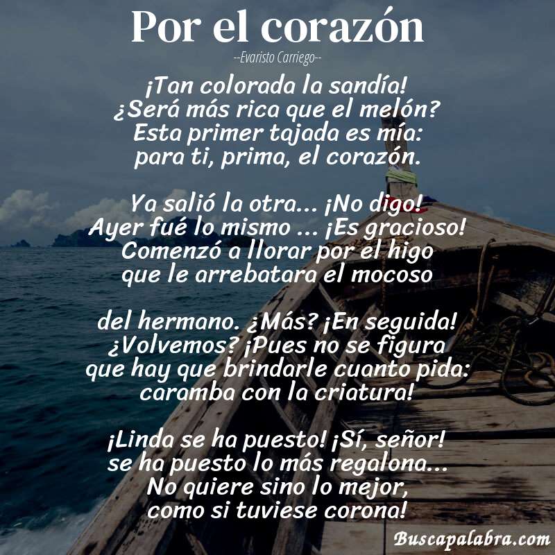 Poema Por el corazón de Evaristo Carriego con fondo de barca