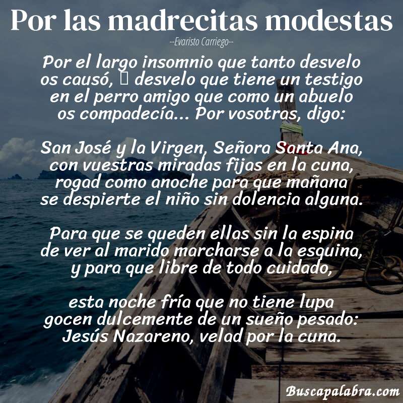 Poema Por las madrecitas modestas de Evaristo Carriego con fondo de barca