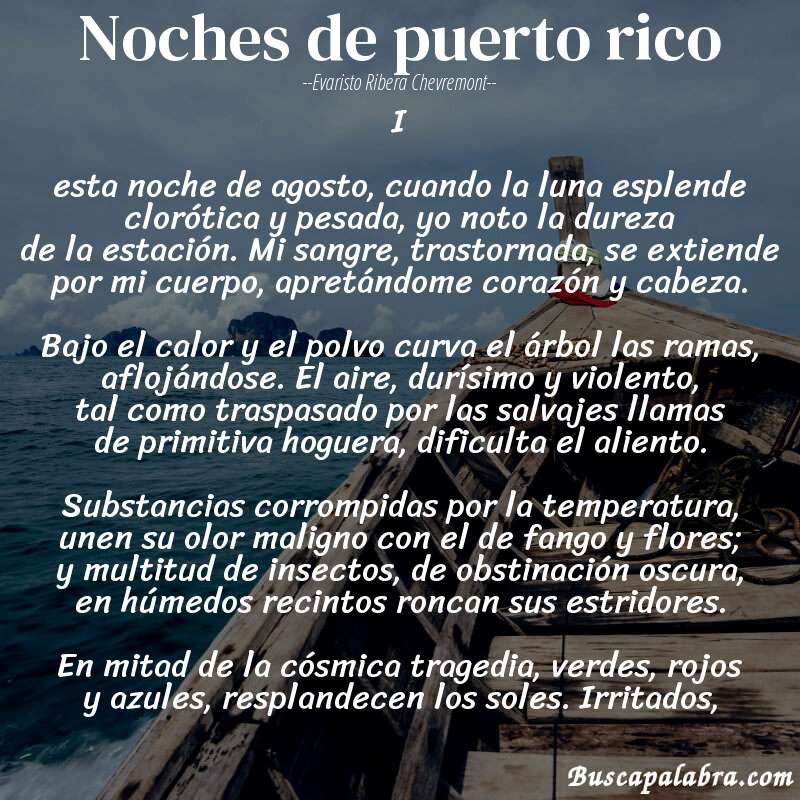 Poema noches de puerto rico de Evaristo Ribera Chevremont con fondo de barca