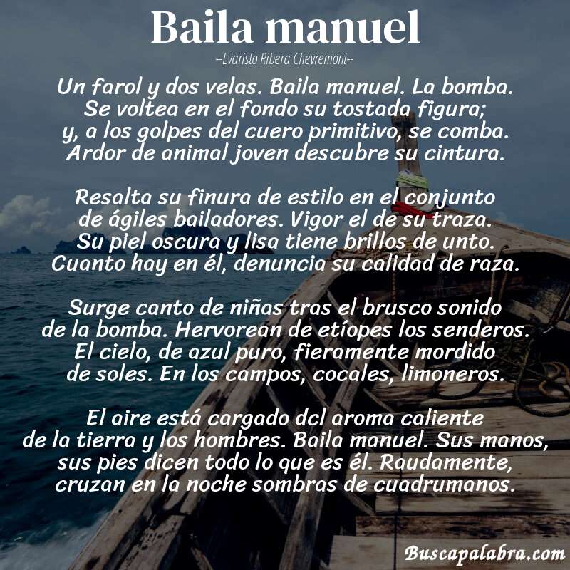 Poema baila manuel de Evaristo Ribera Chevremont con fondo de barca