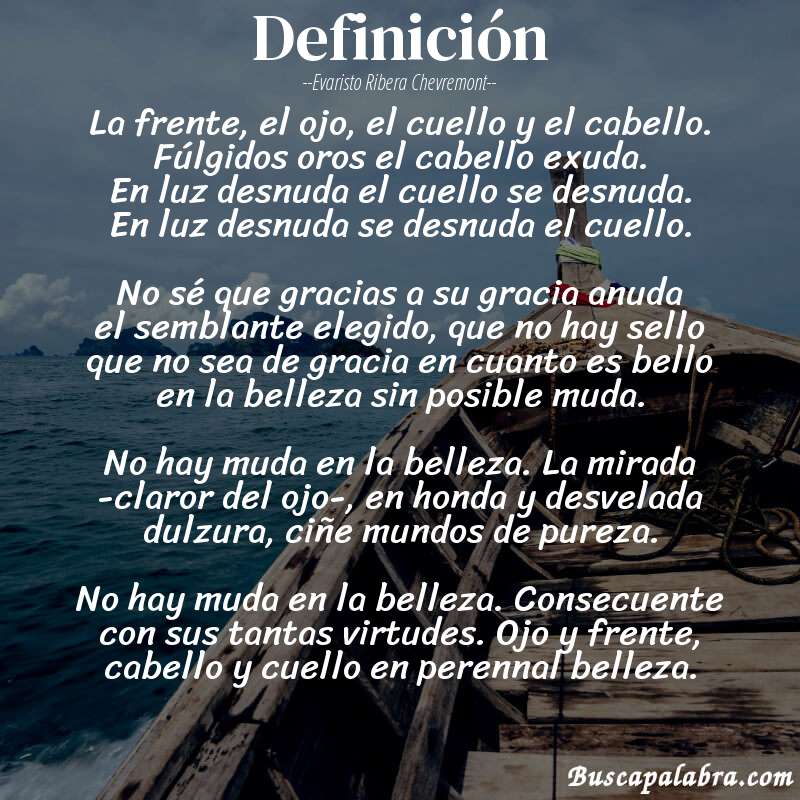 Poema definición de Evaristo Ribera Chevremont con fondo de barca
