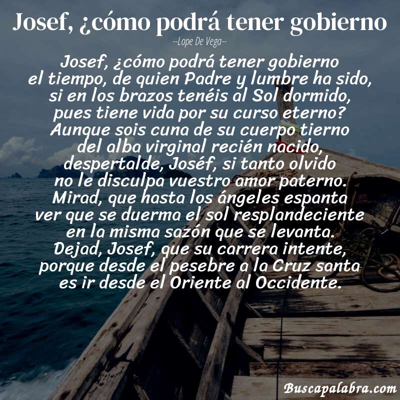 Poema Josef, ¿cómo podrá tener gobierno de Lope de Vega con fondo de barca