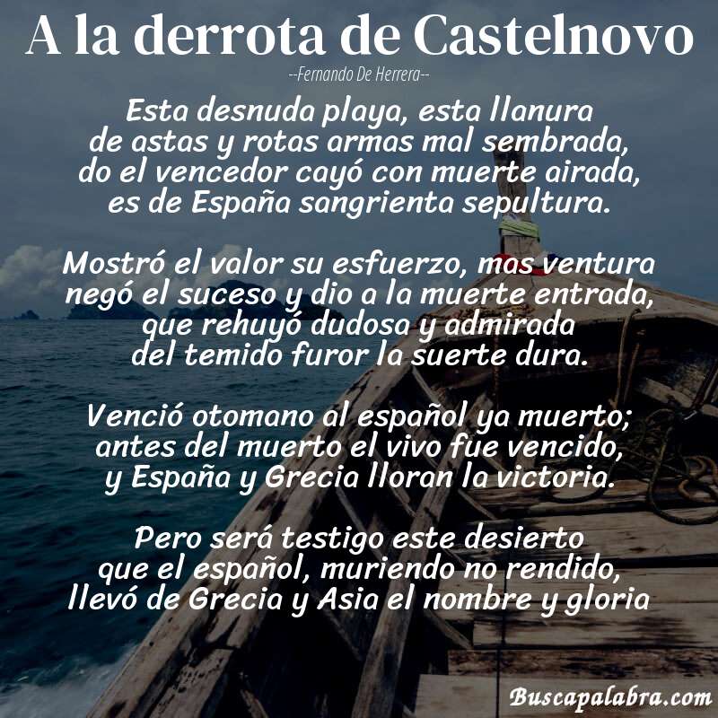Poema A la derrota de Castelnovo de Fernando de Herrera con fondo de barca