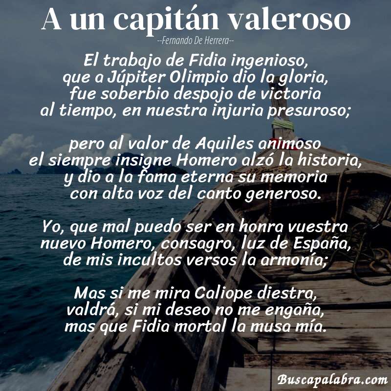 Poema A un capitán valeroso de Fernando de Herrera con fondo de barca