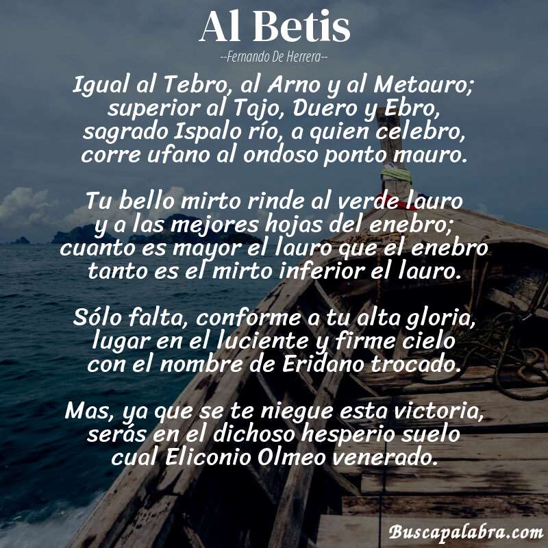 Poema Al Betis de Fernando de Herrera con fondo de barca
