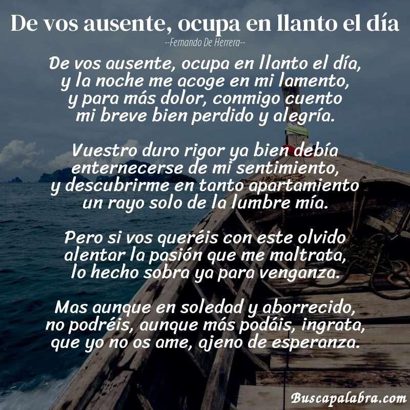 Poema De vos ausente, ocupa en llanto el día de Fernando de Herrera con fondo de barca