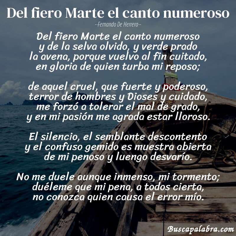 Poema Del fiero Marte el canto numeroso de Fernando de Herrera con fondo de barca